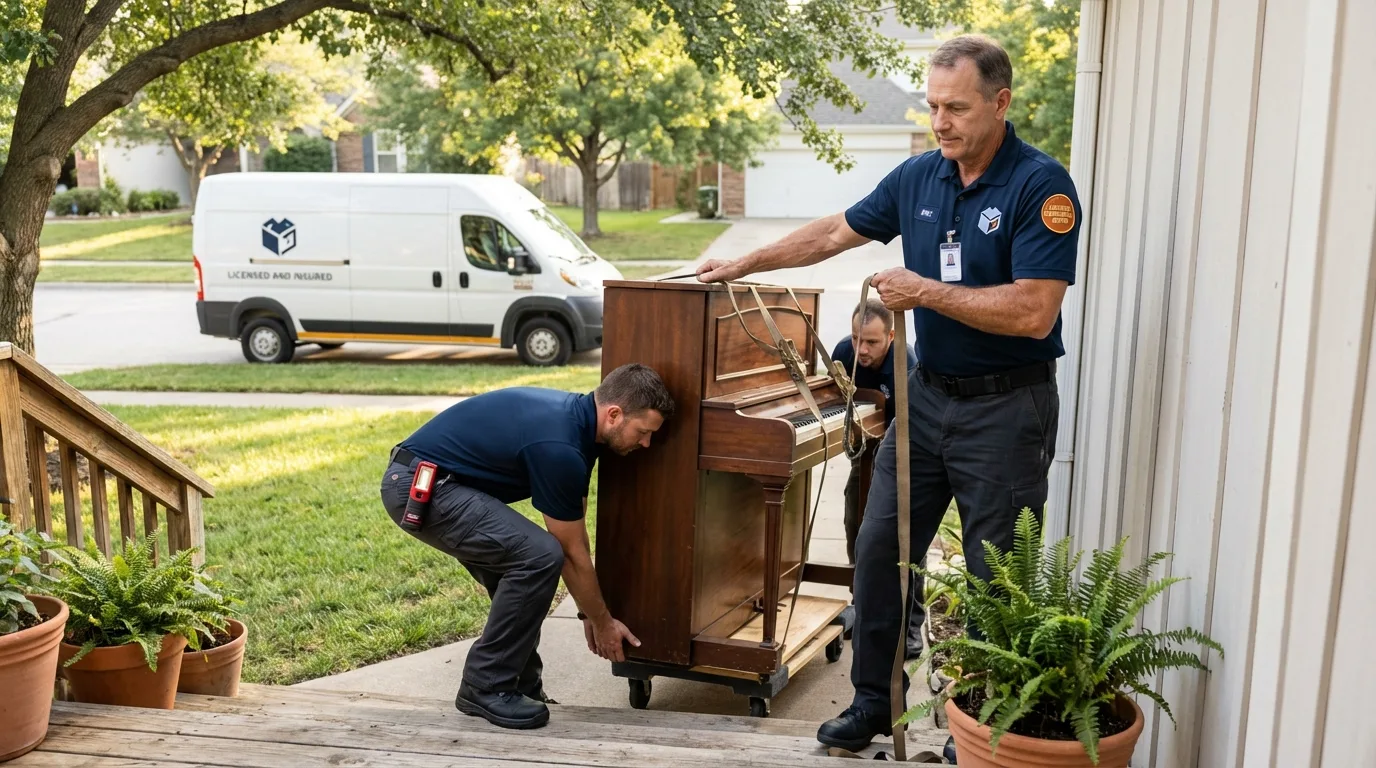 Licensed piano movers securing grand piano in Hatfield, PA